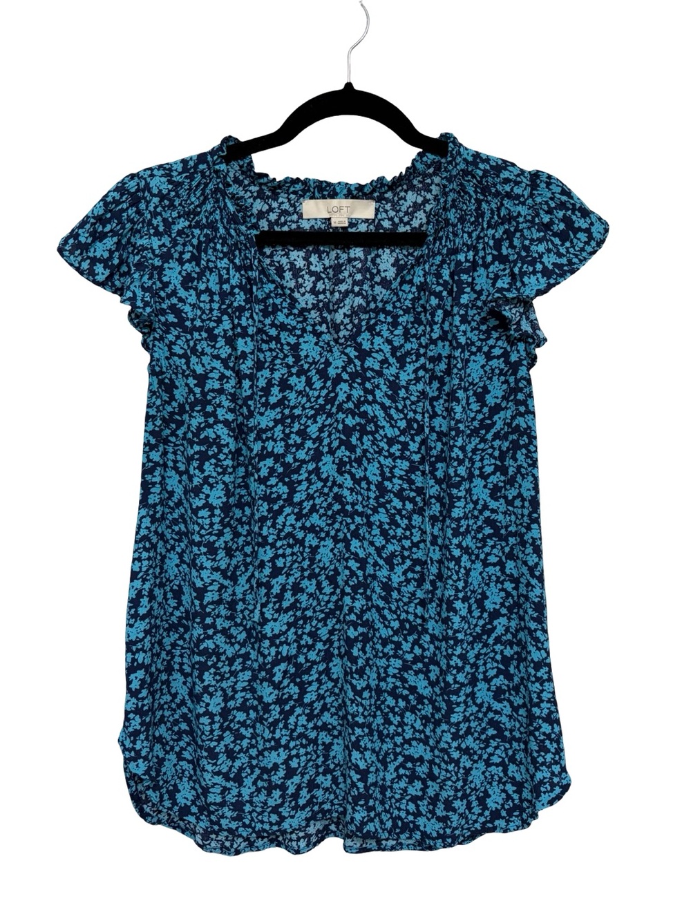 LOFT Multi Blue Floral Popover Flutter Sleeve Blouse - Size M